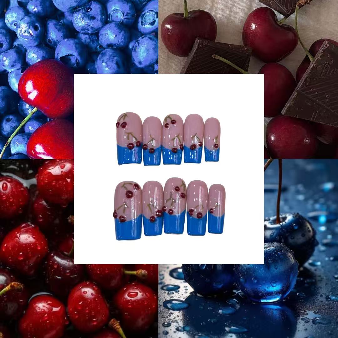 Cherry Blue Acylic Square Press On Nail Y353 - MaYonail Store
