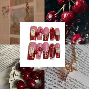 Cherry Cross  Acrylic Coffin  Press On Nail
