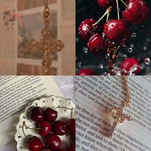 Cherry Cross  Acrylic Coffin  Press On Nail