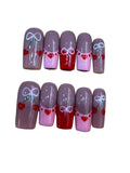 Cherry Heart Acrylic Square Press On Nail Y420 - MaYonail Store