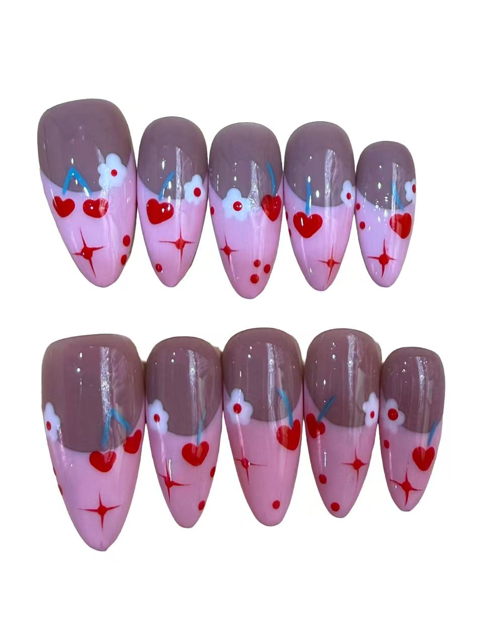 Cherry Pop Acylic Almond Press On Nail Y351 - MaYonail Store