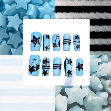 Cherry Starstruck Acrylic Square Press On Nail