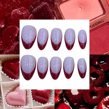 Cherry French Acrylic Almond Press On Nail