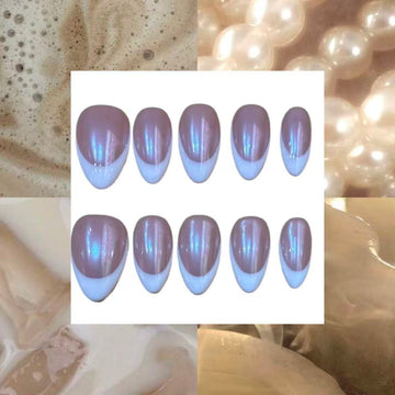 Chrome Frenchies Acrylic Almond Press On Nail