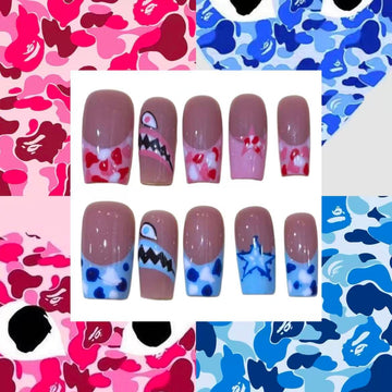 Colourful Camo Acrylic Square Press On Nail