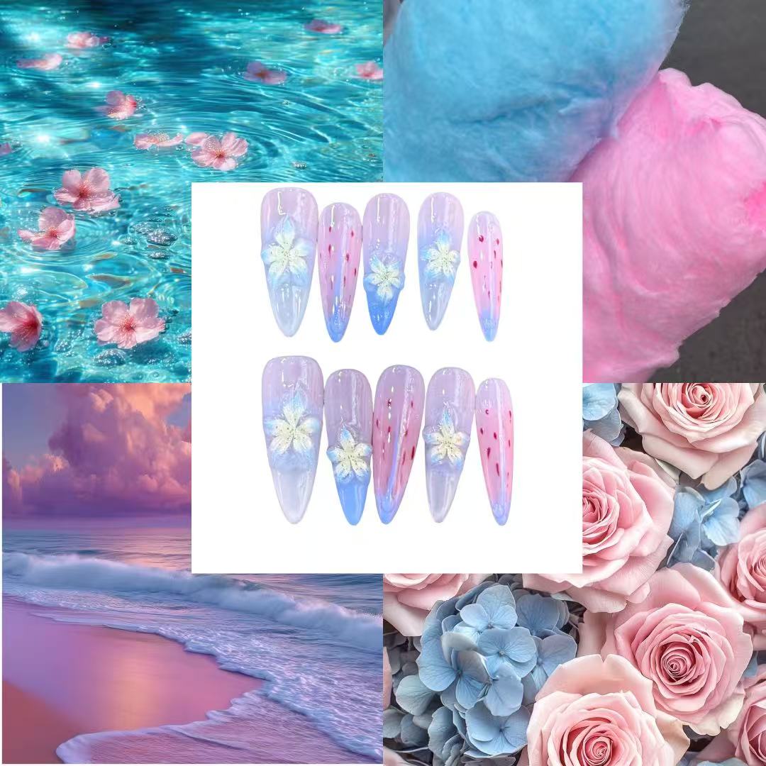 Cotton Candy Acylic Almond Press On Nail - MaYonail Store