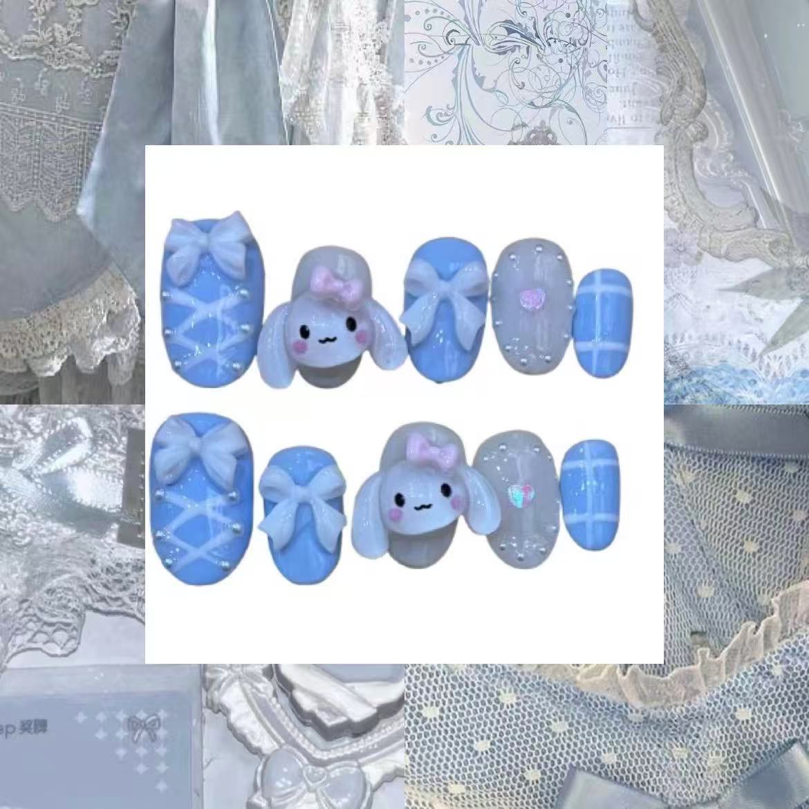 Blue Coquette Acrylic Oval press On Nail - MaYonail Store
