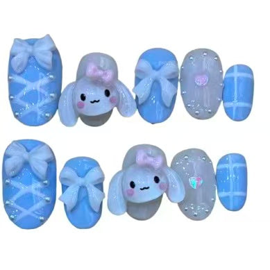 Blue Coquette Acrylic Oval press On Nail - MaYonail Store