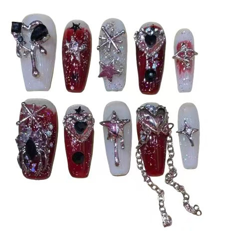Crimson Chains Acrylic Coffin Press On Nail - MaYonail Store