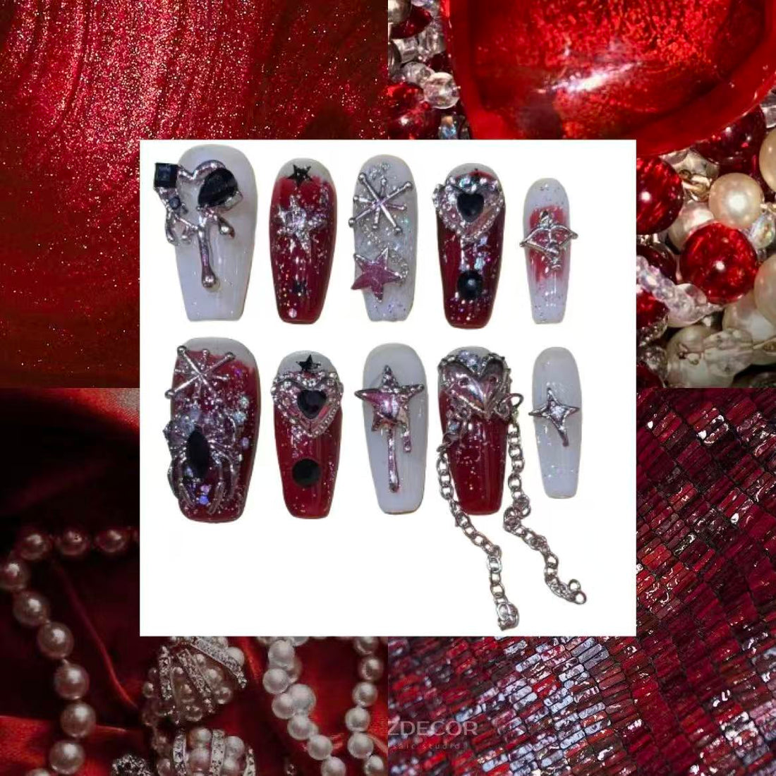 Crimson Chains Acrylic Coffin Press On Nail - MaYonail Store
