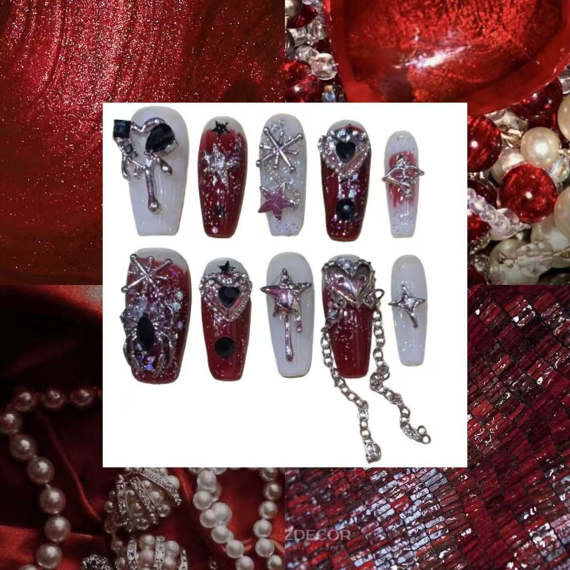 Crimson Chains Acrylic Coffin Press On Nail - MaYonail Store