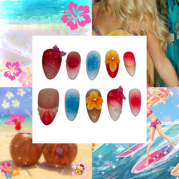 Vibrant Beach Wave Acrylic Almond Press On Nail