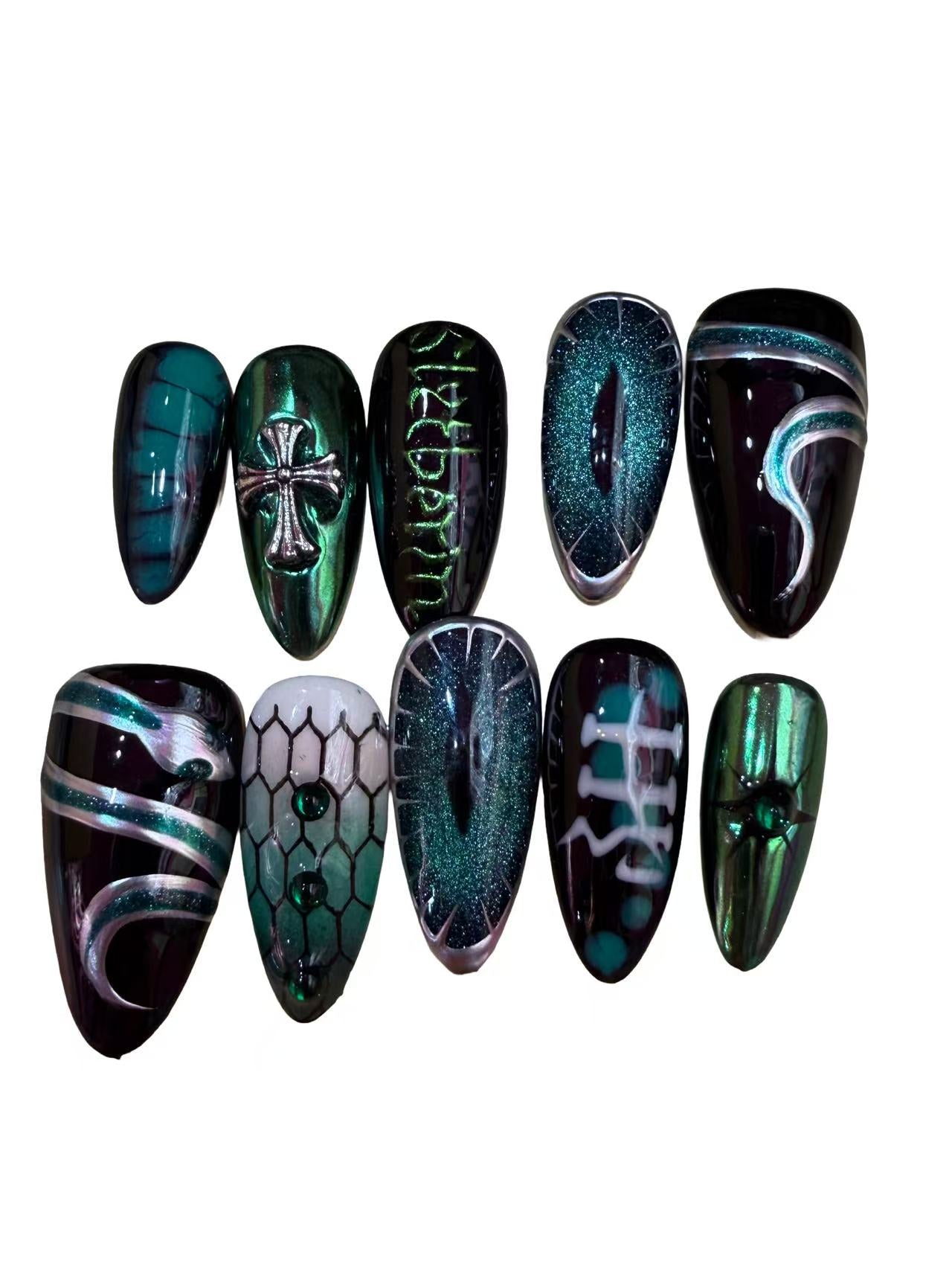 Emerald Snake Acylic Almond Press On Nail - MaYonail Store