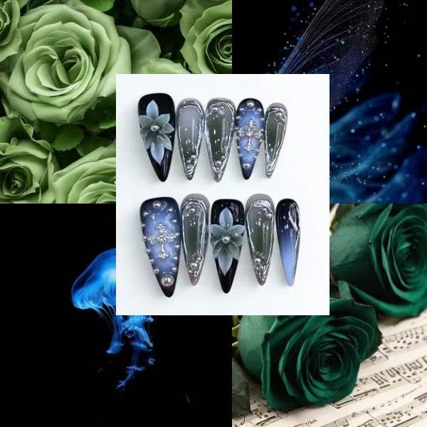 Emeralds Flowers Acrylic Stiletto Press On Nail - MaYonail Store