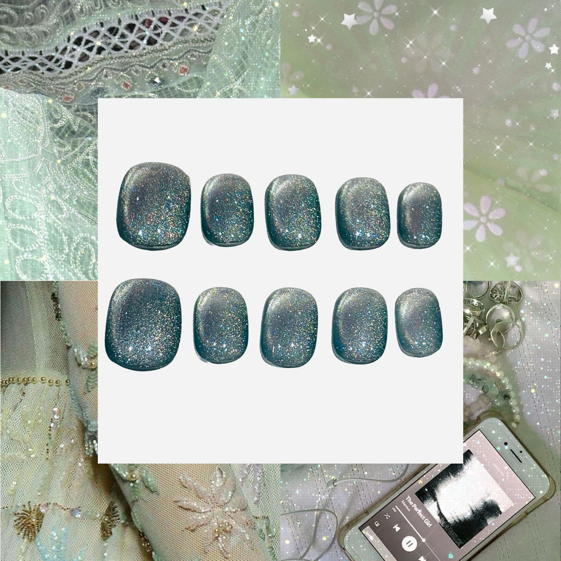 Turquoise Sparkle Acrylic Square Press On Nail - MaYonail Store