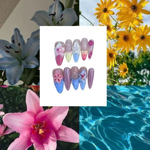 Floral Day Acrylic Almond  Press On Nail - MaYonail Store