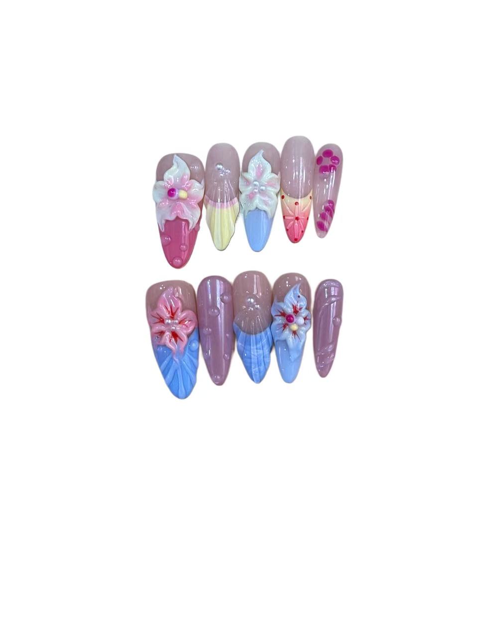 Floral Day Acrylic Almond  Press On Nail - MaYonail Store