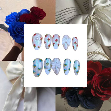 Floral Bowquet Acylic Almond Press On Nail