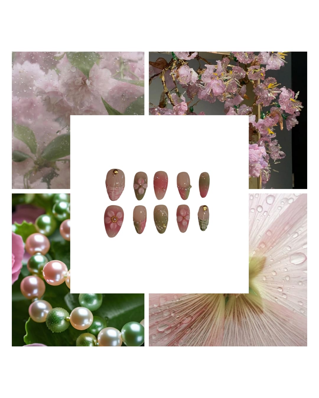 Fresh Floral Acrylic Almond Press On Nail - MaYonail Store