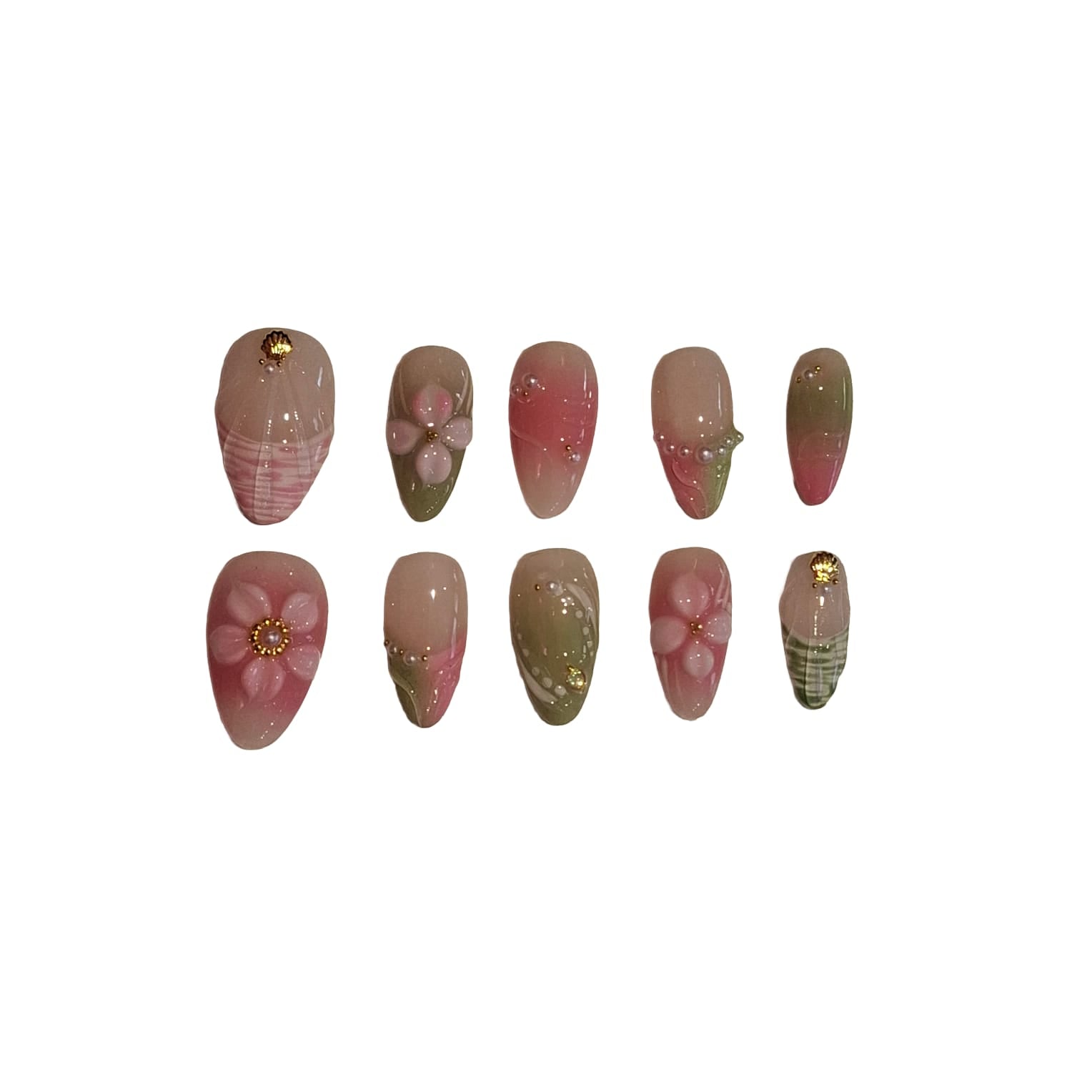 Fresh Floral Acrylic Almond Press On Nail - MaYonail Store