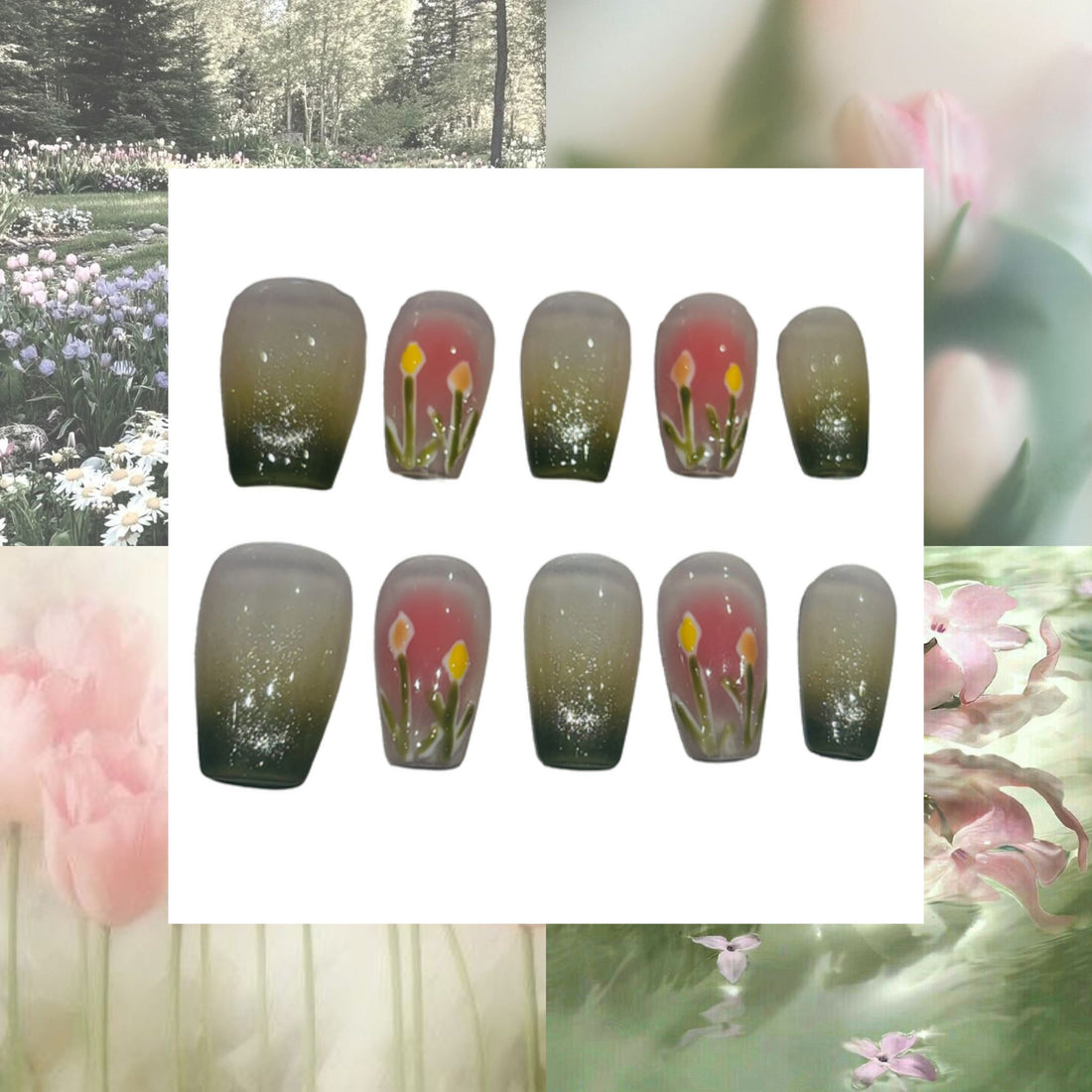 Tulips Yard Acrylic Coffin Press On Nail - MaYonail Store