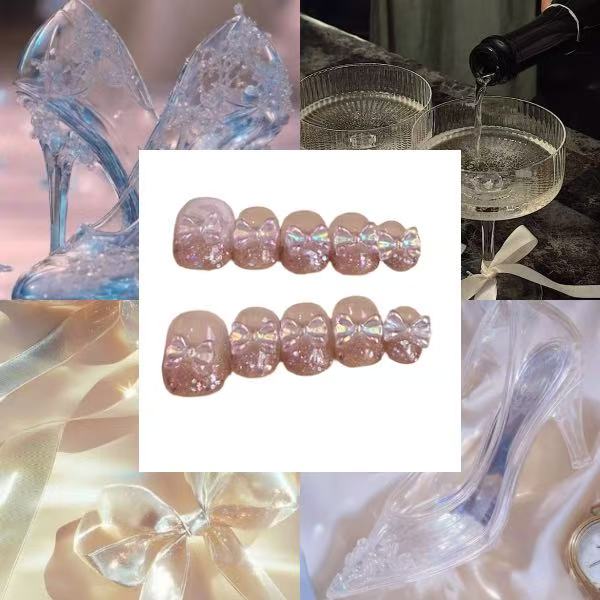 Glass Bow Heels Acrylic Round Press On Nail - MaYonail Store