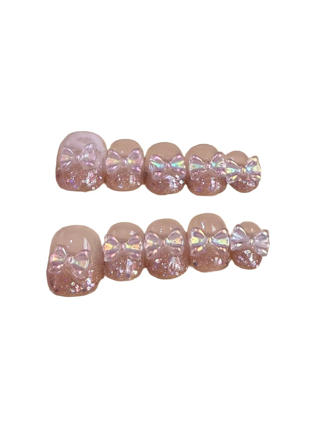 Glass Bow Heels Acrylic Round Press On Nail - MaYonail Store