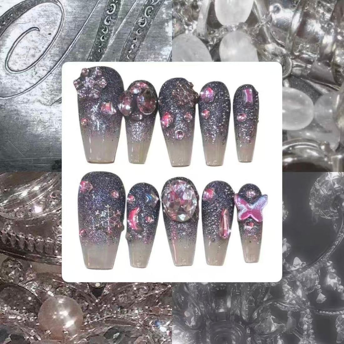 Glitter Glam Acrylic Coffin Press On Nail - MaYonail Store
