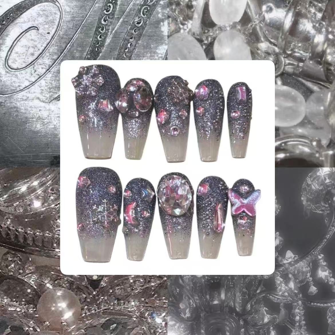 Glitter Glam Acrylic Coffin Press On Nail - MaYonail Store