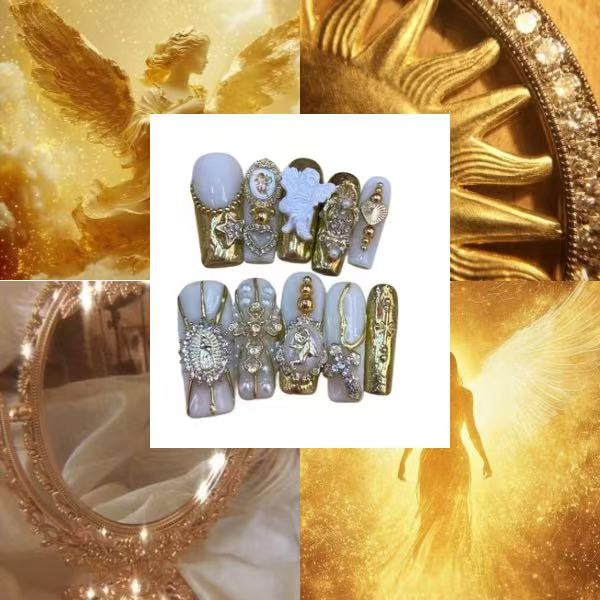 Golden Angel Acrylic Square Press On Nail - MaYonail Store