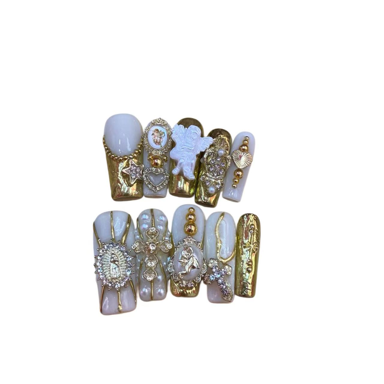 Golden Angel Acrylic Square Press On Nail - MaYonail Store