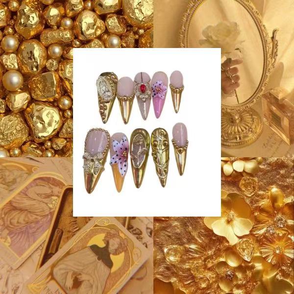 Golden Galore Acrylic Stilleto Press On Nail - MaYonail Store