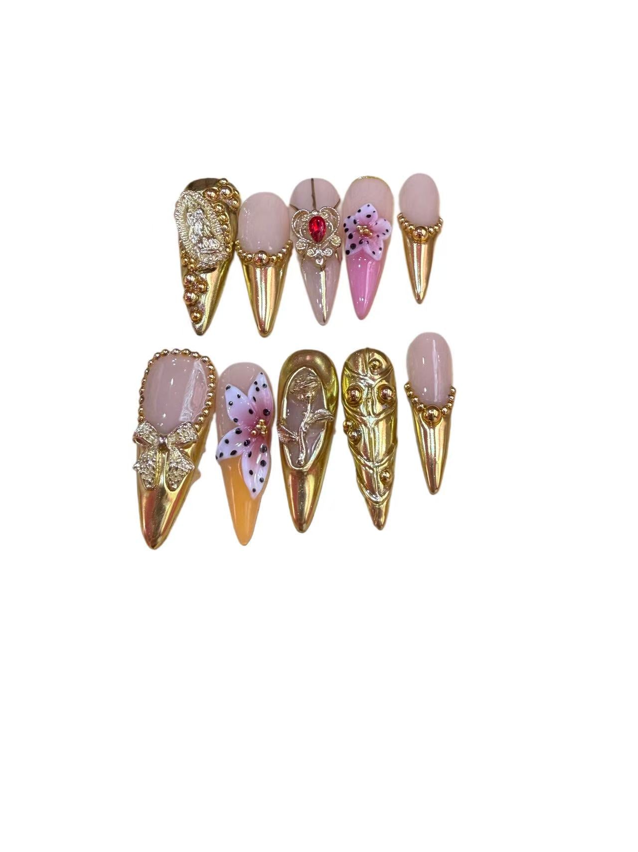 Golden Galore Acrylic Stilleto Press On Nail - MaYonail Store