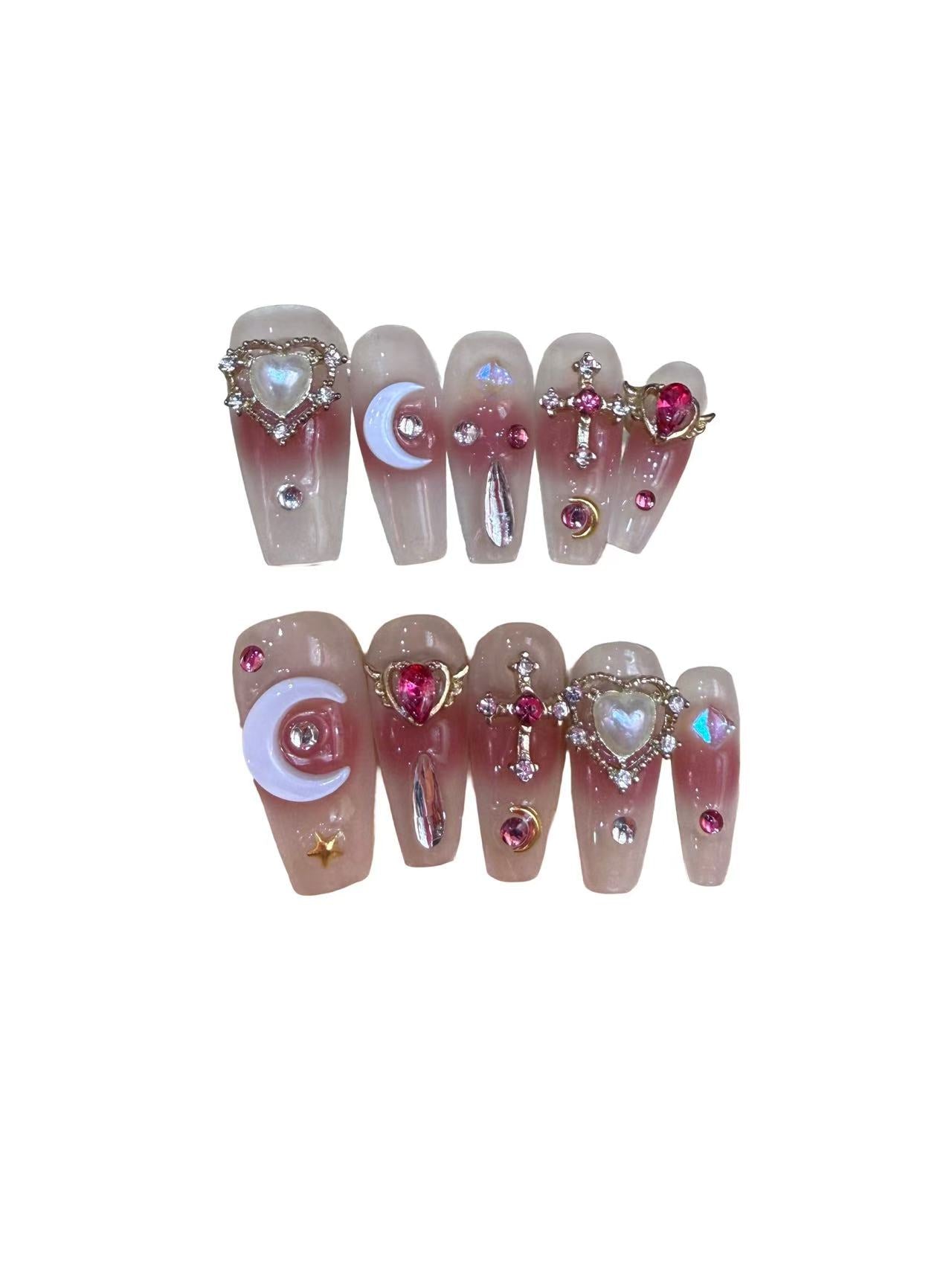 Golden Moon Acylic Square Press On Nail - MaYonail Store