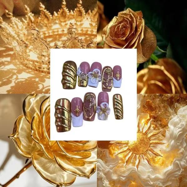 Golden Rose Acrylic Square Press On Nail - MaYonail Store