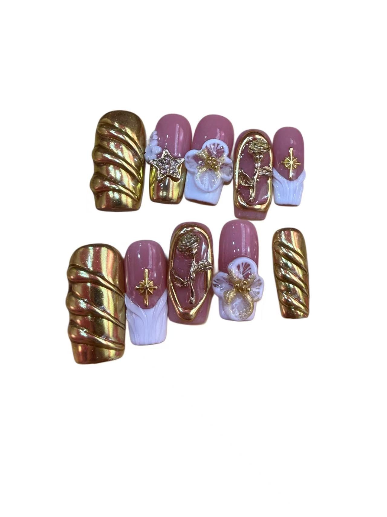 Golden Rose Acrylic Square Press On Nail - MaYonail Store