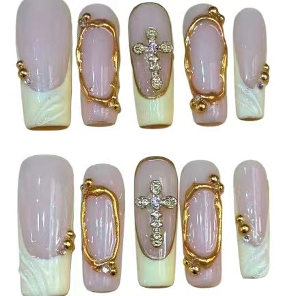Golden Princess Acrylic Square Press On Nail - MaYonail Store