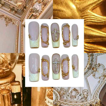 Golden Princess Acrylic Square Press On Nail - MaYonail Store