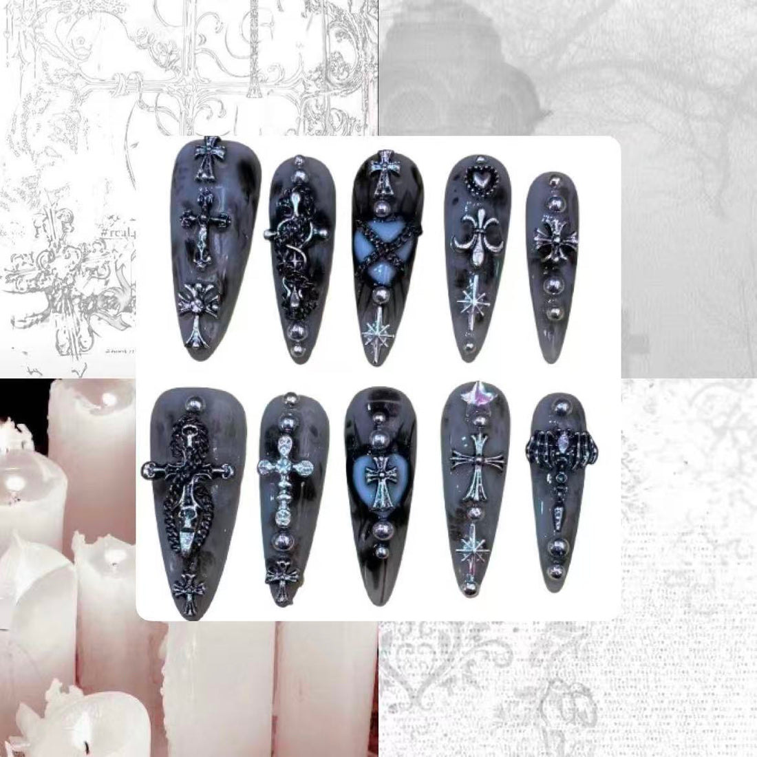 Gothic Charm Acrylic Almond Press On Nail - MaYonail Store