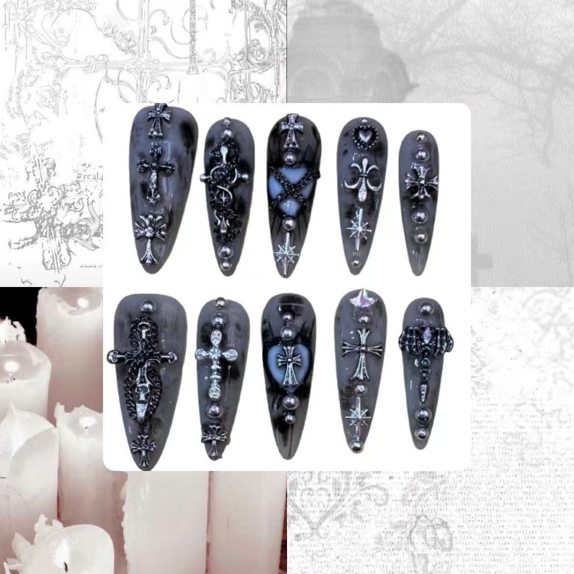 Gothic Charm Acrylic Almond Press On Nail - MaYonail Store