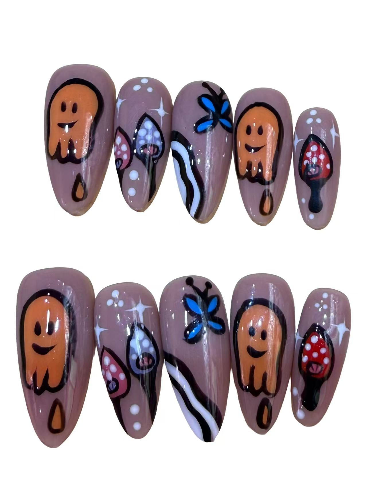 Happy Garden Acrylic Almond Press On Nail Y289 - MaYonail Store