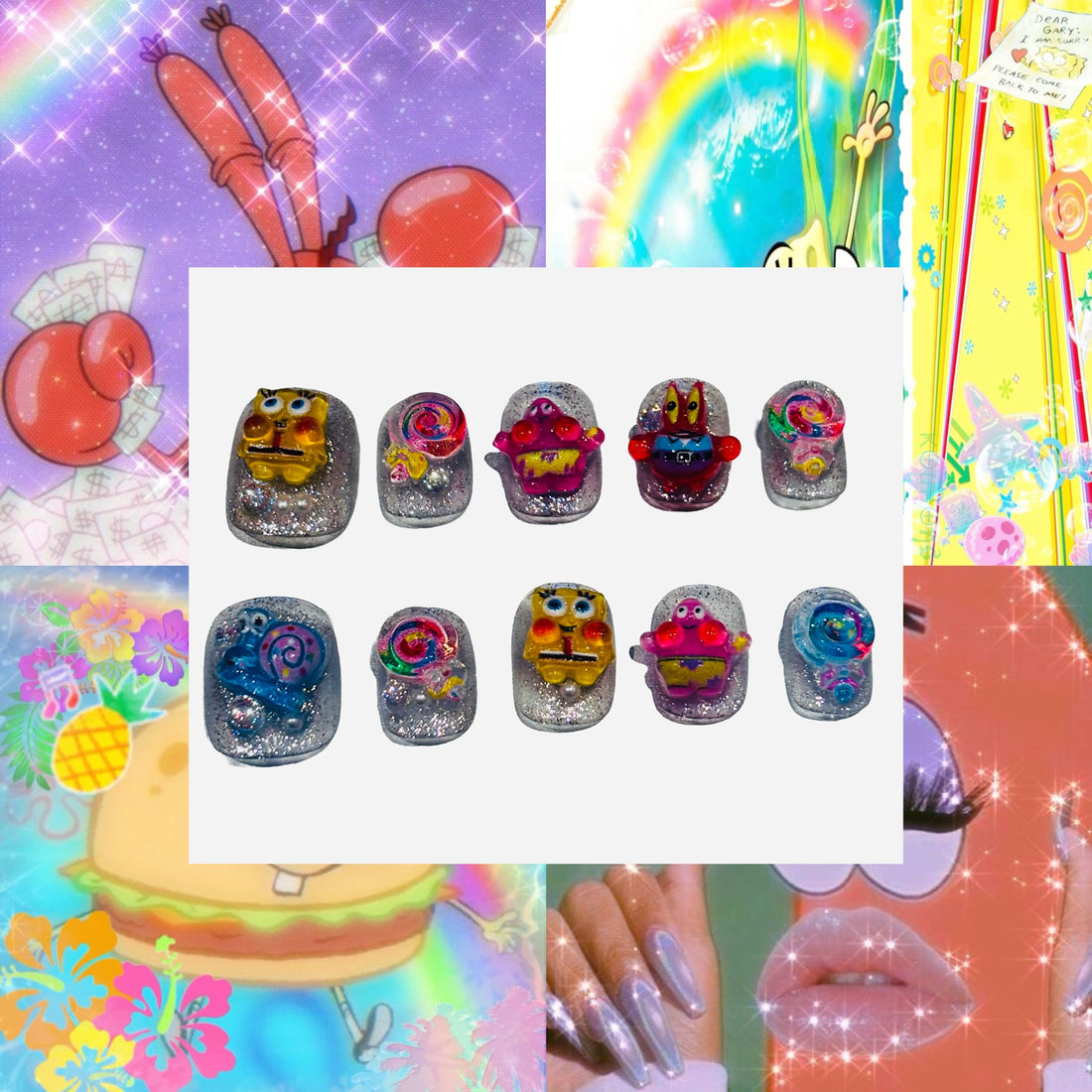 Silly Spongebob Acrylic Round Press On Nail - MaYonail Store