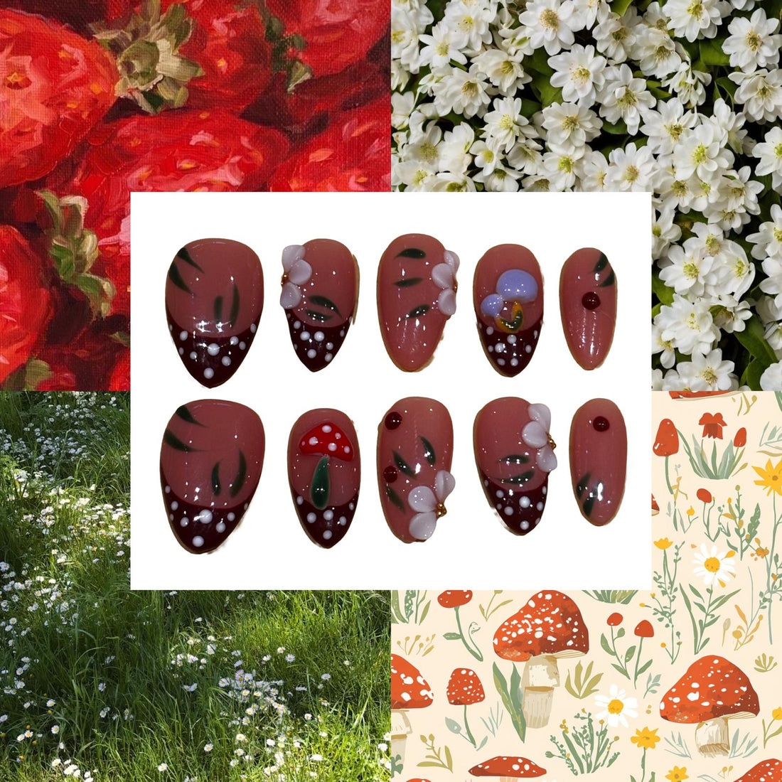 Mushroom Blossom Acrylic Almond Press On Nail - MaYonail Store