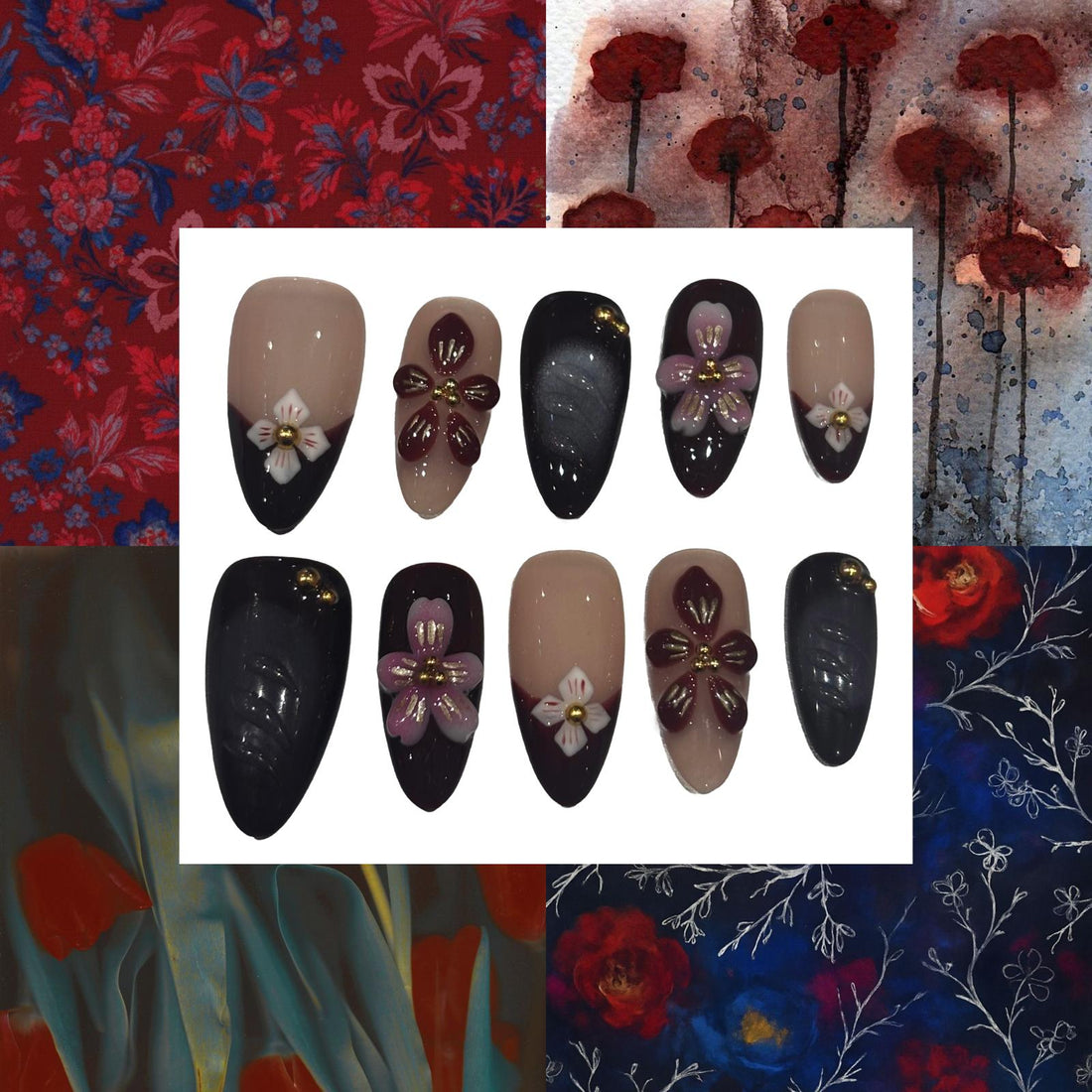 Artistic floral Acrylic Almond Press On Nail - MaYonail Store