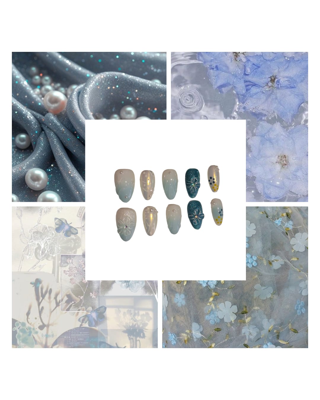 Icy Blossom Acrylic Almond Press On Nail - MaYonail Store