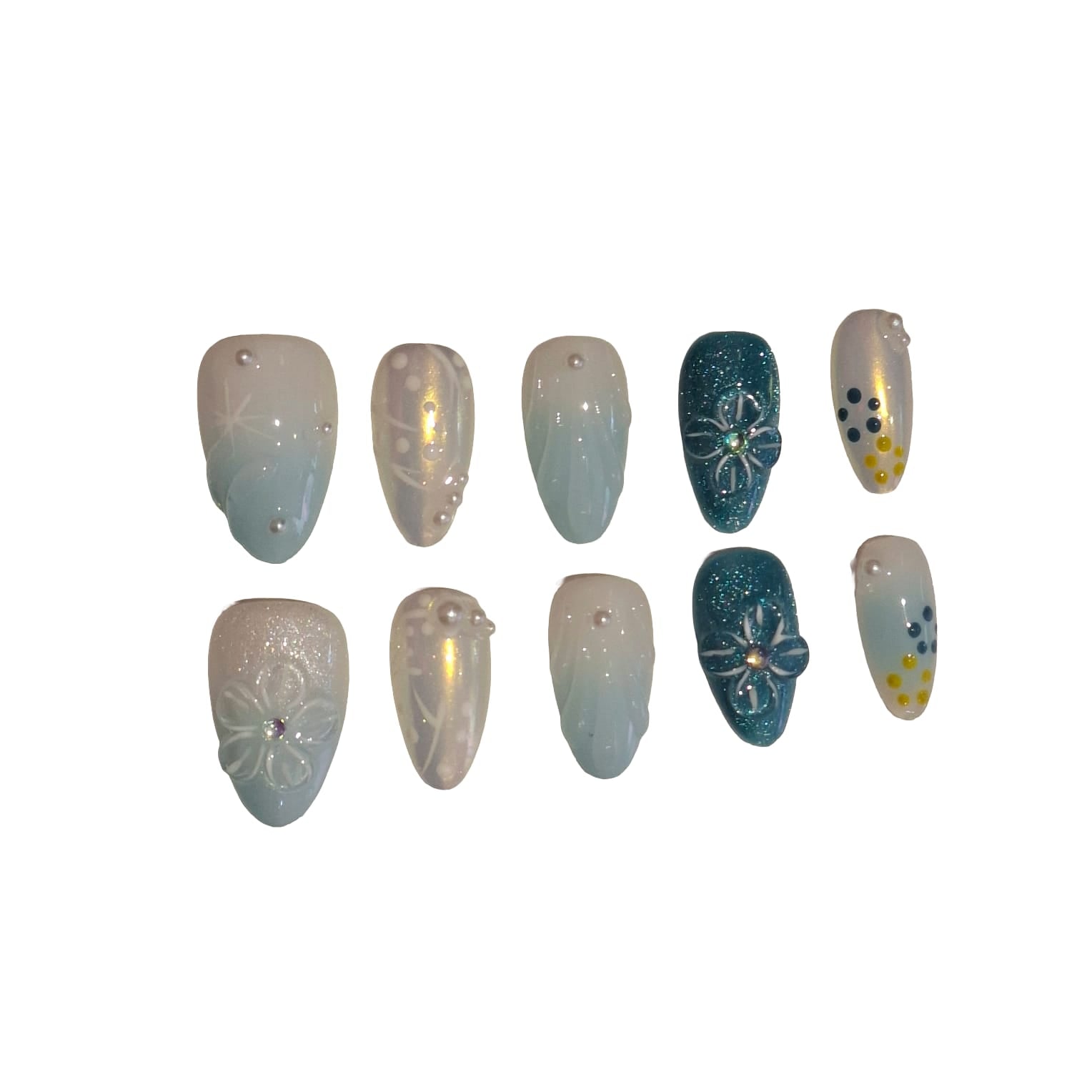 Icy Blossom Acrylic Almond Press On Nail - MaYonail Store