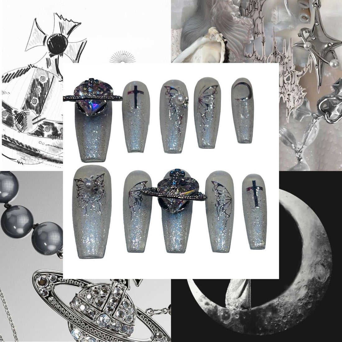 Silver Vivienne Westwood Acrylic Coffin Press On Nail - MaYonail Store