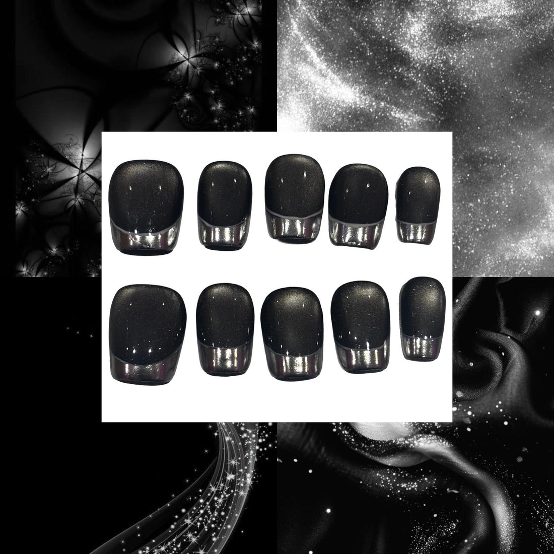 Black Silver Frenchtip Acrylic Sqaure Press On Nail - MaYonail Store