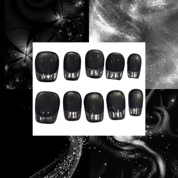 Black Silver Frenchtip Acrylic Sqaure Press On Nail - MaYonail Store