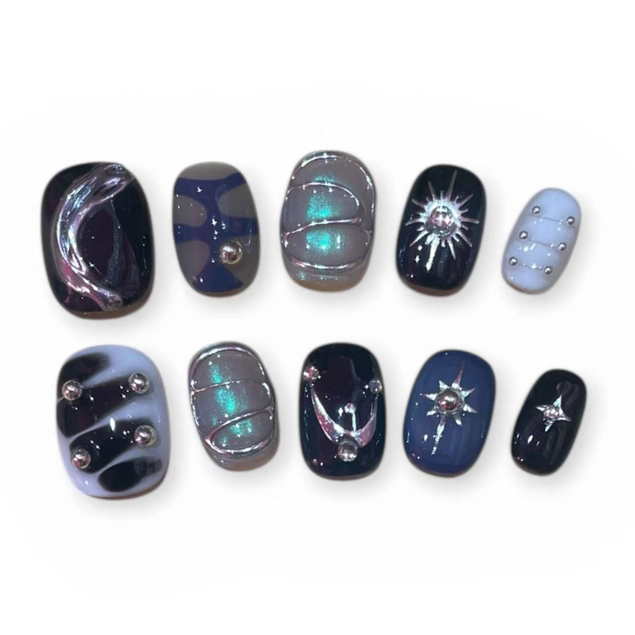 Indigo Moonlight Acrylic Round Press On Nail - MaYonail Store